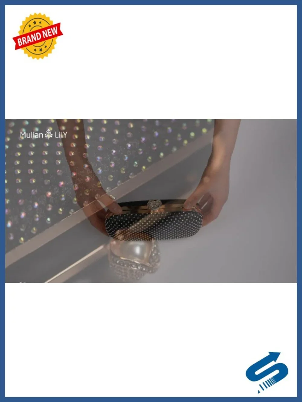 Glitter Rhinestone Clutch Purse with Detachable Chain Strap for Women Evening